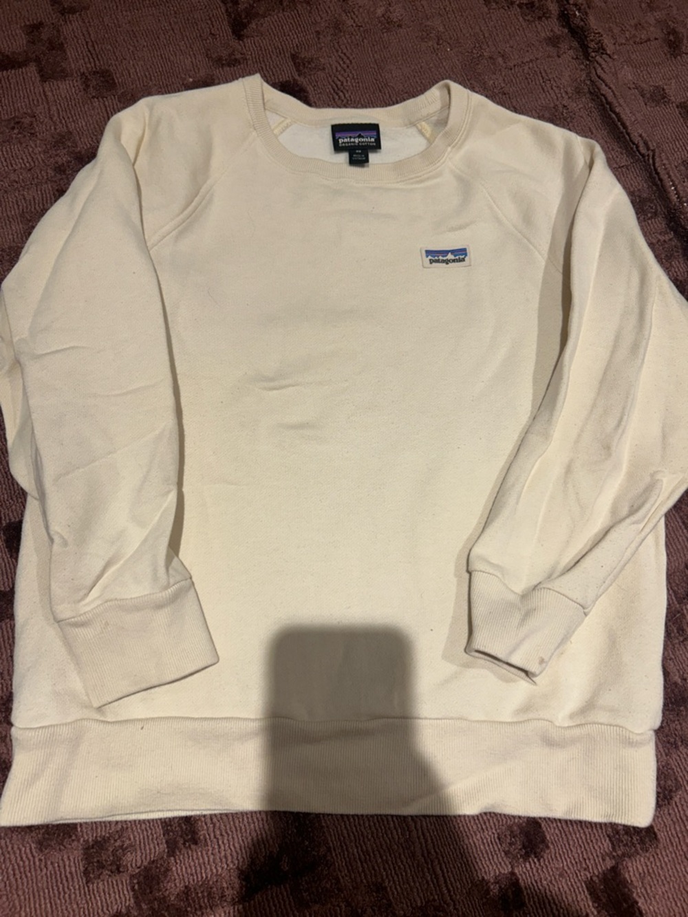 Patagonia Cream Crewneck Sweatshirt with Small Chest Logo